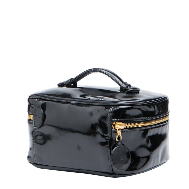 Chanel Coco Mark Vanity Bag Handbag Black Patent Leather Women Chanel