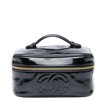 Chanel Coco Mark Vanity Bag Handbag Black Patent Leather Women Chanel