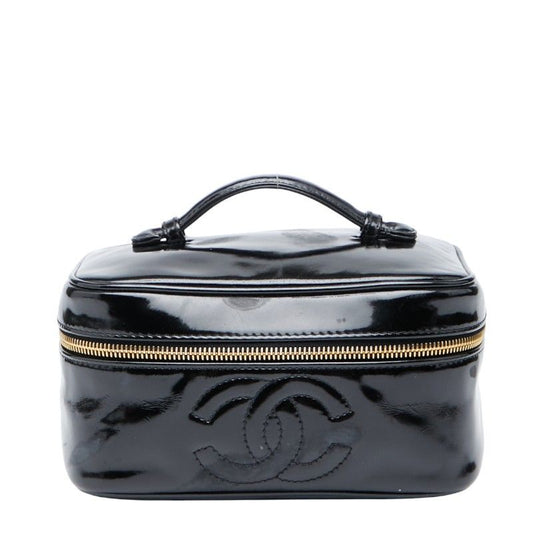 Chanel Coco Mark Vanity Bag Handbag Black Patent Leather Women Chanel