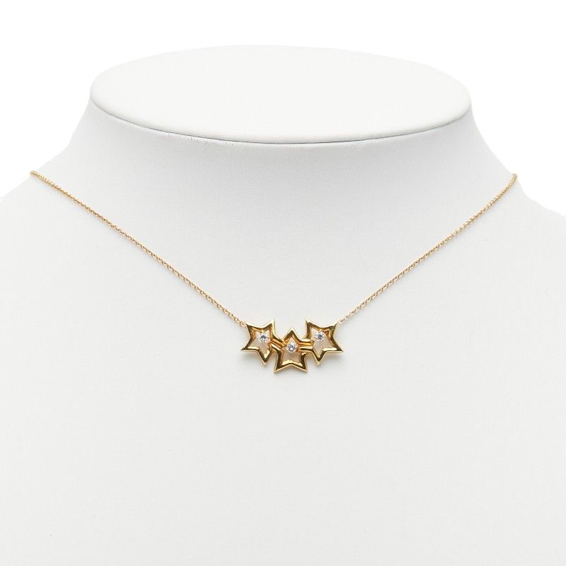 Tiffany & Co Triple Star 3P Diamond Pendant Necklace 18K Yellow Gold Yellow