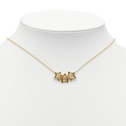 Tiffany & Co Triple Star 3P Diamond Pendant Necklace 18K Yellow Gold Yellow