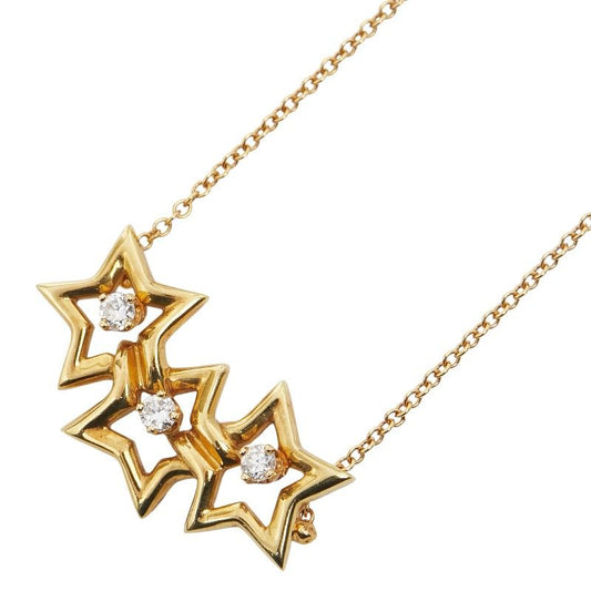 Tiffany & Co Triple Star 3P Diamond Pendant Necklace 18K Yellow Gold Yellow