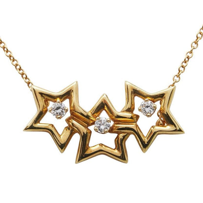 Tiffany & Co Triple Star 3P Diamond Pendant Necklace 18K Yellow Gold Yellow