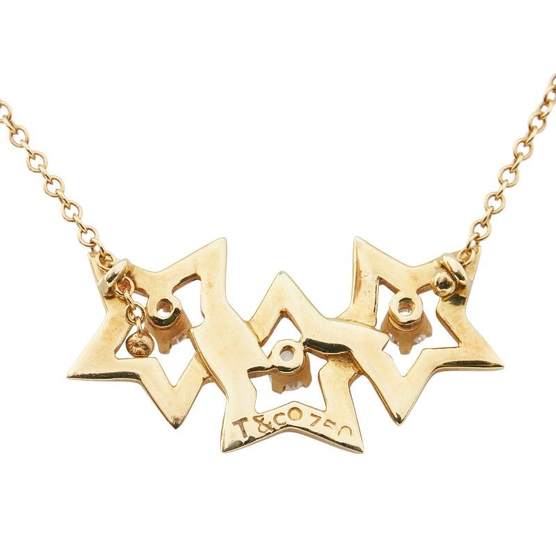 Tiffany & Co Triple Star 3P Diamond Pendant Necklace 18K Yellow Gold Yellow