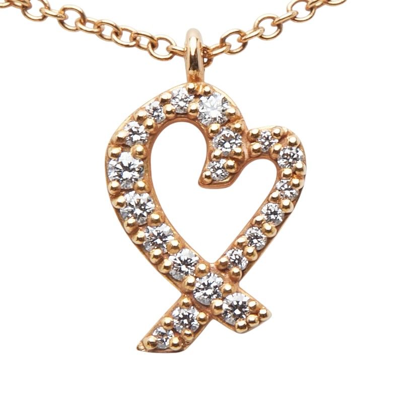 Tiffany & Co Loving Heart Pendant Necklace 18K Yellow Gold Yellow Gold Pink