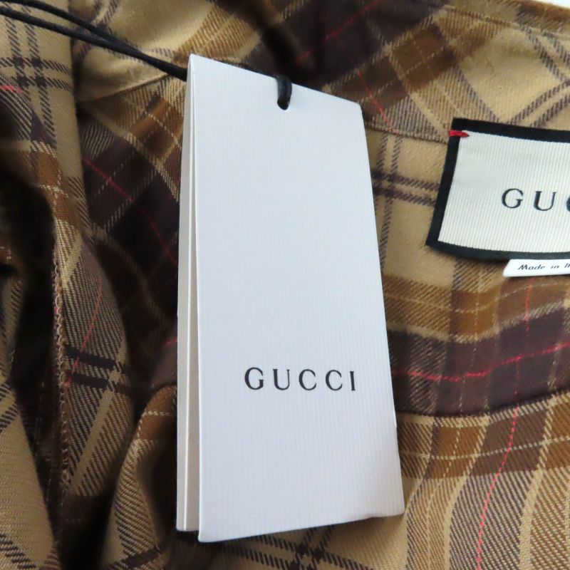 Gucci 20AW 641302 100% Cotton Checked Cut Off Sleeveless Shirt Brown 40 Made In