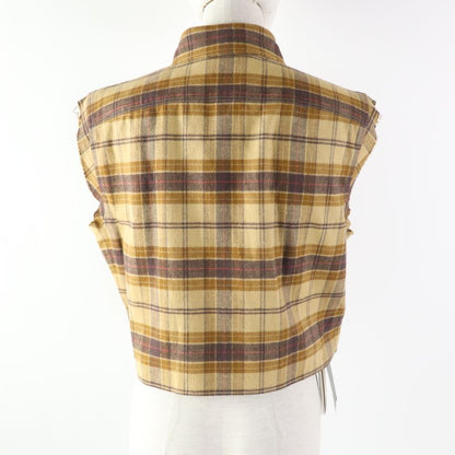 Gucci 20AW 641302 100% Cotton Checked Cut Off Sleeveless Shirt Brown 40 Made In