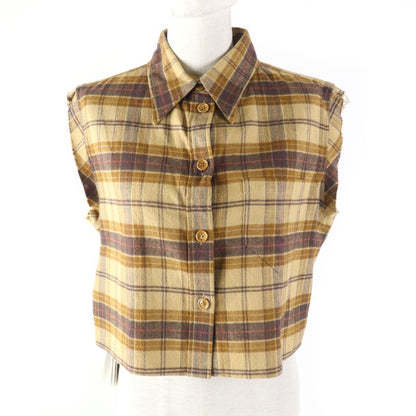 Gucci 20AW 641302 100% Cotton Checked Cut Off Sleeveless Shirt Brown 40 Made In