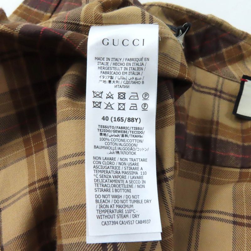 Gucci 20AW 641302 100% Cotton Checked Cut Off Sleeveless Shirt Brown 40 Made In