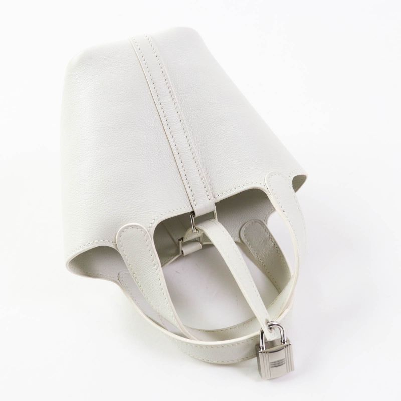 Hermes Picotin Lock Micro Silver Hardware Evercolor Handbag White N Engraved