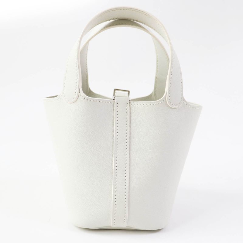 Hermes Picotin Lock Micro Silver Hardware Evercolor Handbag White N Engraved