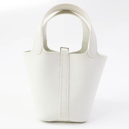 Hermes Picotin Lock Micro Silver Hardware Evercolor Handbag White N Engraved