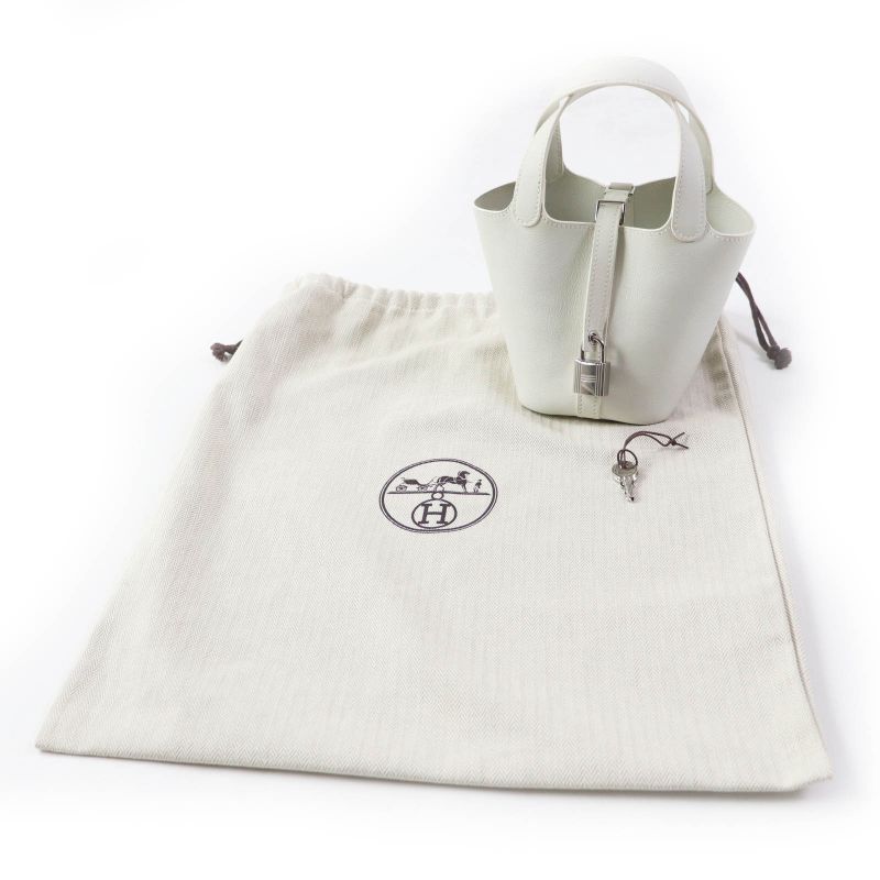 Hermes Picotin Lock Micro Silver Hardware Evercolor Handbag White N Engraved