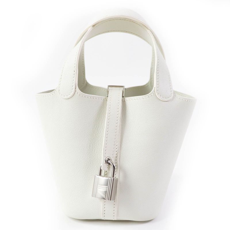 Hermes Picotin Lock Micro Silver Hardware Evercolor Handbag White N Engraved