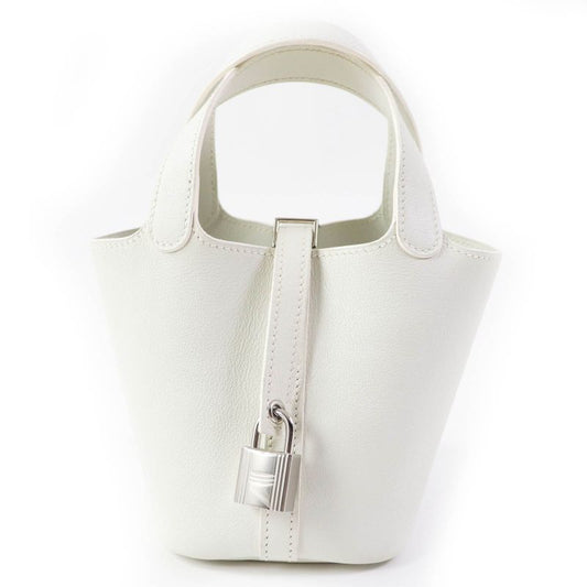 Hermes Picotin Lock Micro Silver Hardware Evercolor Handbag White N Engraved