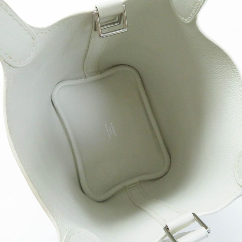 Hermes Picotin Lock Micro Silver Hardware Evercolor Handbag White N Engraved