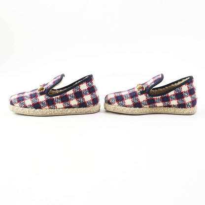 Gucci Horsebit Medium Boa Checkered Tweed Loafers Navy Red White Gold Hardware