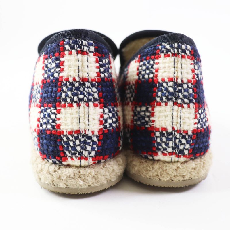 Gucci Horsebit Medium Boa Checkered Tweed Loafers Navy Red White Gold Hardware