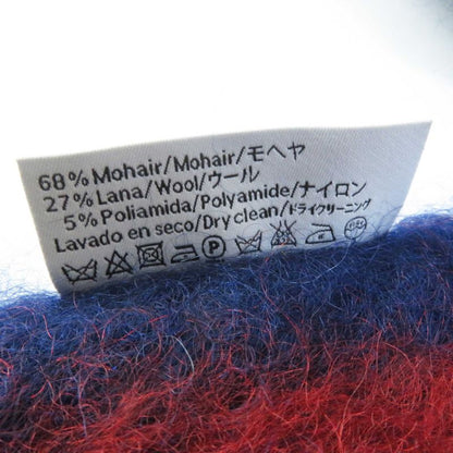 LOEWE Mohair Wool Leather Scarf With Patch And Fringe Navy Red Made In Spain