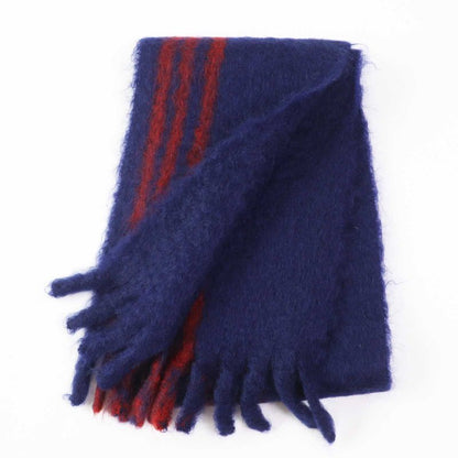 LOEWE Mohair Wool Leather Scarf With Patch And Fringe Navy Red Made In Spain