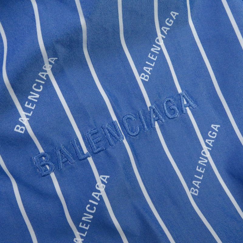 Balenciaga 2019 595214 Cotton Stripe Logo Allover Embroidery Oversized Long