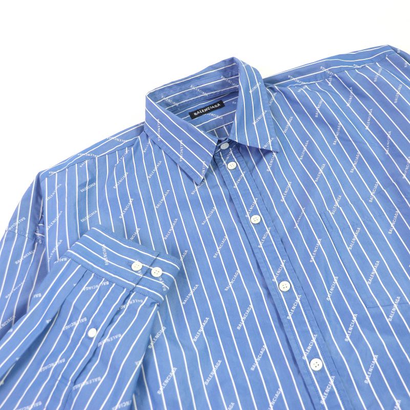 Balenciaga 2019 595214 Cotton Stripe Logo Allover Embroidery Oversized Long