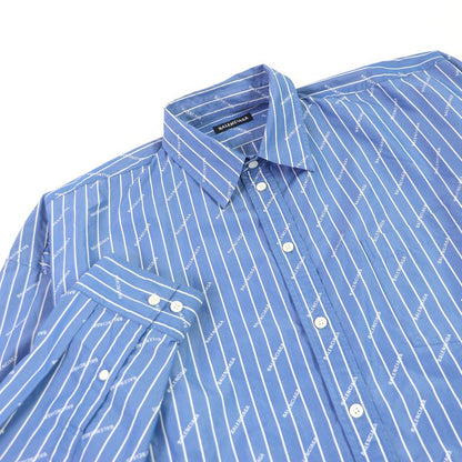 Balenciaga 2019 595214 Cotton Stripe Logo Allover Embroidery Oversized Long