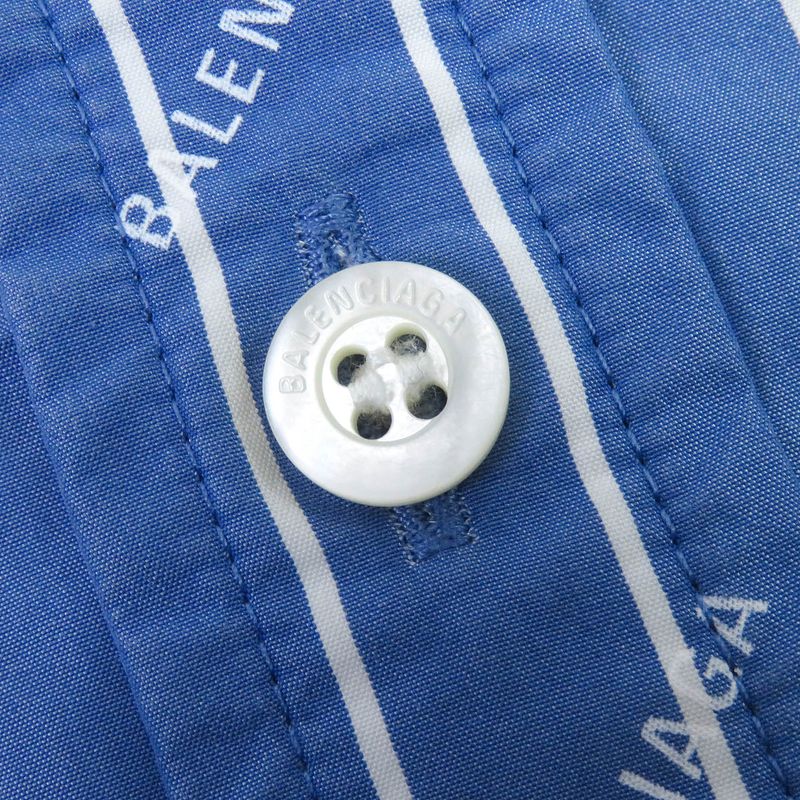 Balenciaga 2019 595214 Cotton Stripe Logo Allover Embroidery Oversized Long