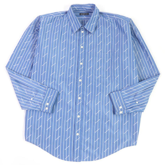 Balenciaga 2019 595214 Cotton Stripe Logo Allover Embroidery Oversized Long