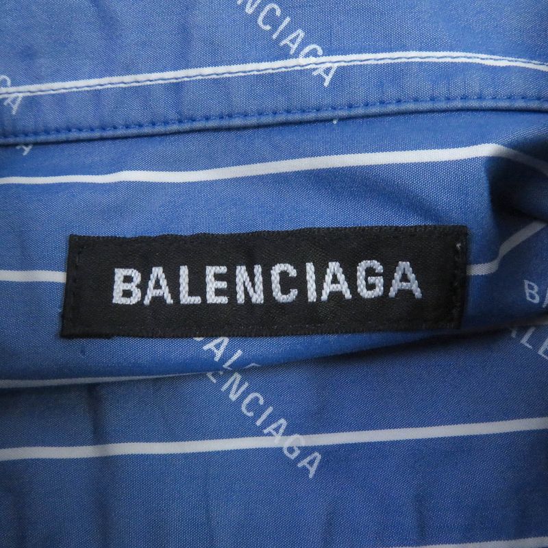Balenciaga 2019 595214 Cotton Stripe Logo Allover Embroidery Oversized Long