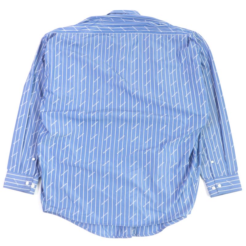 Balenciaga 2019 595214 Cotton Stripe Logo Allover Embroidery Oversized Long