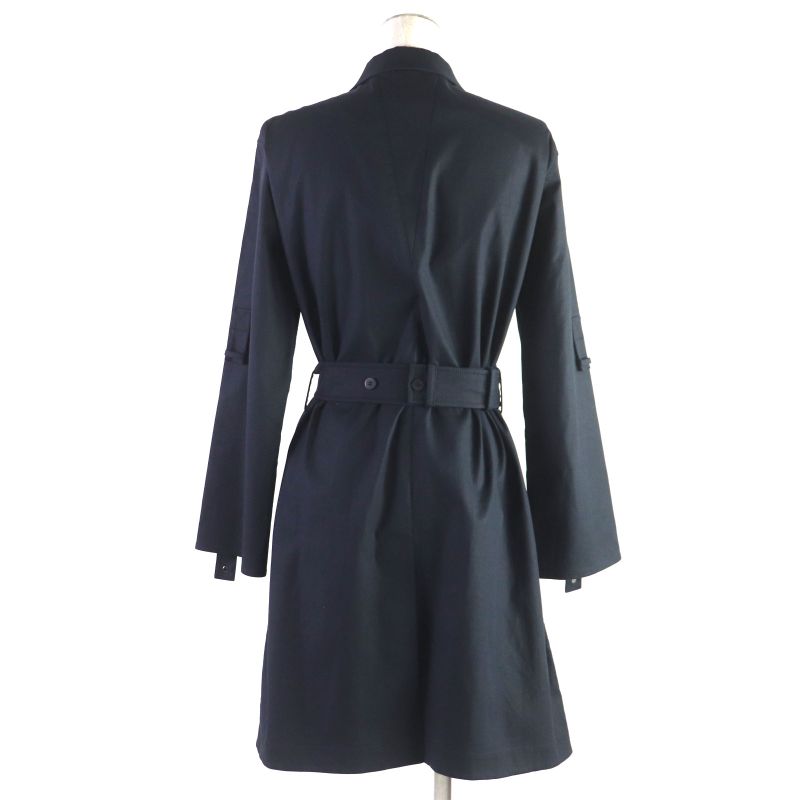 Hermes Silk Blend Silver Hardware H Logo Button Belted Zip-up Coat Navy 34