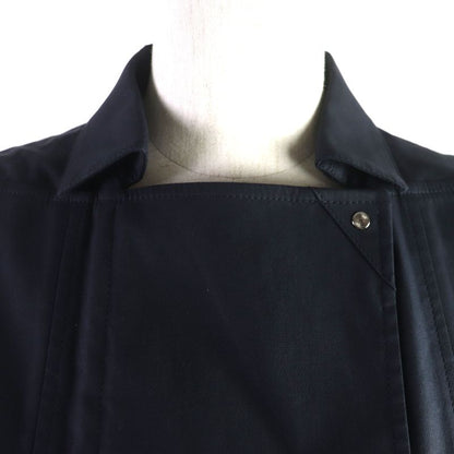 Hermes Silk Blend Silver Hardware H Logo Button Belted Zip-up Coat Navy 34