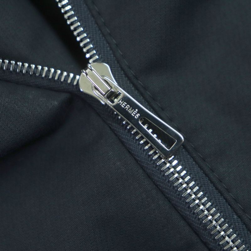 Hermes Silk Blend Silver Hardware H Logo Button Belted Zip-up Coat Navy 34