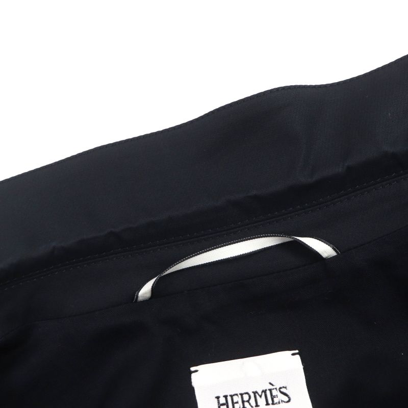 Hermes Silk Blend Silver Hardware H Logo Button Belted Zip-up Coat Navy 34