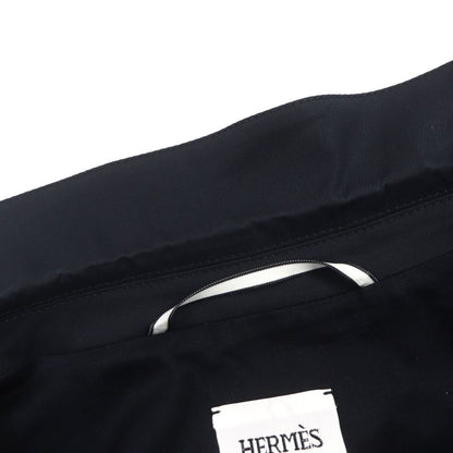 Hermes Silk Blend Silver Hardware H Logo Button Belted Zip-up Coat Navy 34