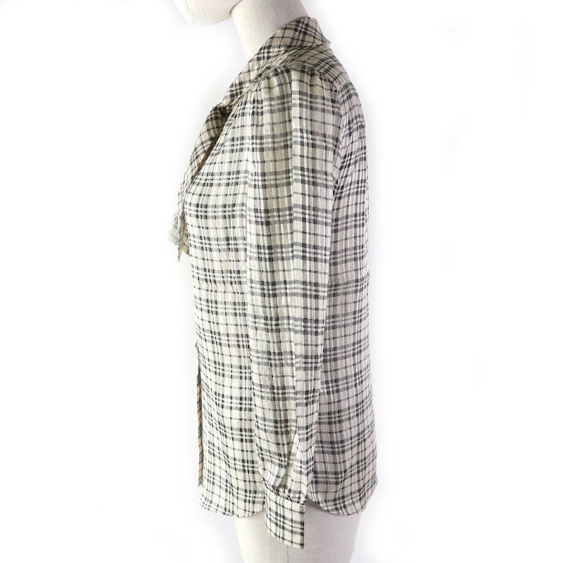 Saint Laurent Paris 2021 660885 Silk Gold Lame Checked Bow Tie Blouse Long