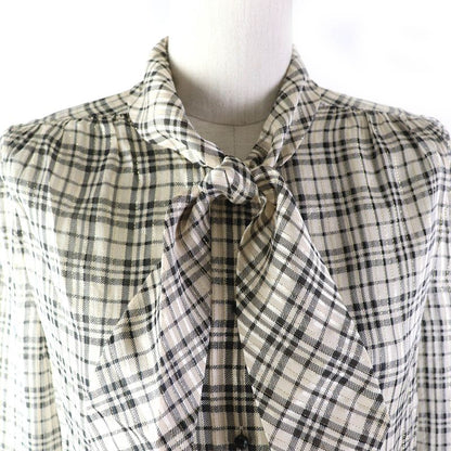 Saint Laurent Paris 2021 660885 Silk Gold Lame Checked Bow Tie Blouse Long