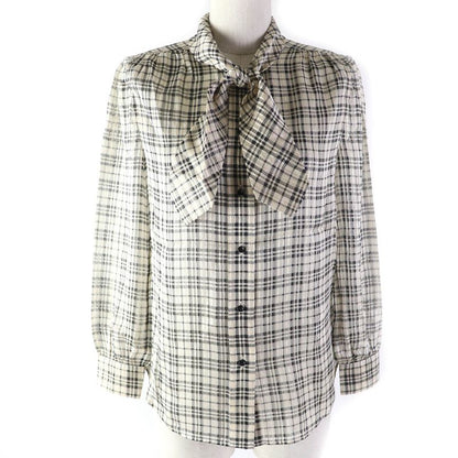 Saint Laurent Paris 2021 660885 Silk Gold Lame Checked Bow Tie Blouse Long