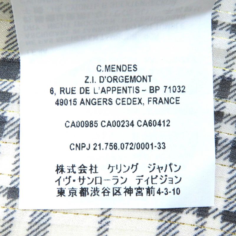 Saint Laurent Paris 2021 660885 Silk Gold Lame Checked Bow Tie Blouse Long