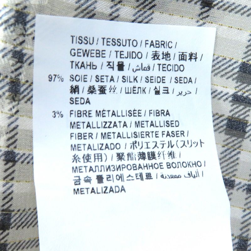 Saint Laurent Paris 2021 660885 Silk Gold Lame Checked Bow Tie Blouse Long