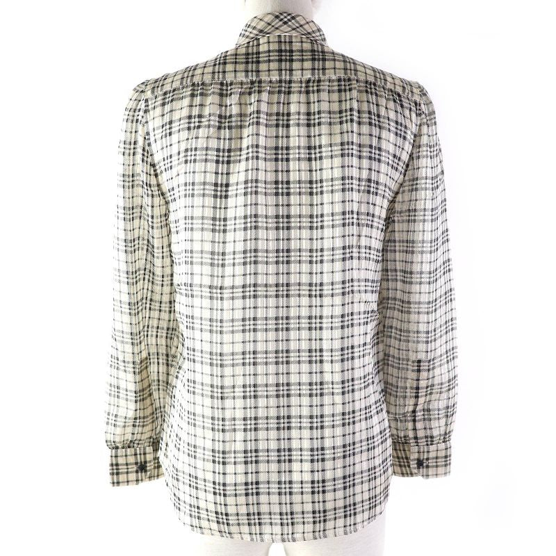 Saint Laurent Paris 2021 660885 Silk Gold Lame Checked Bow Tie Blouse Long