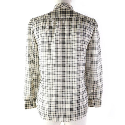 Saint Laurent Paris 2021 660885 Silk Gold Lame Checked Bow Tie Blouse Long