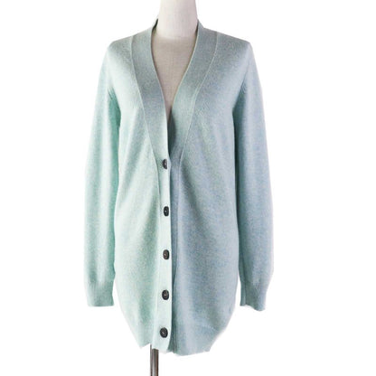 Hermes 21SS 100% Cashmere Long Knit Cardigan With Serie Buttons Light Blue 34