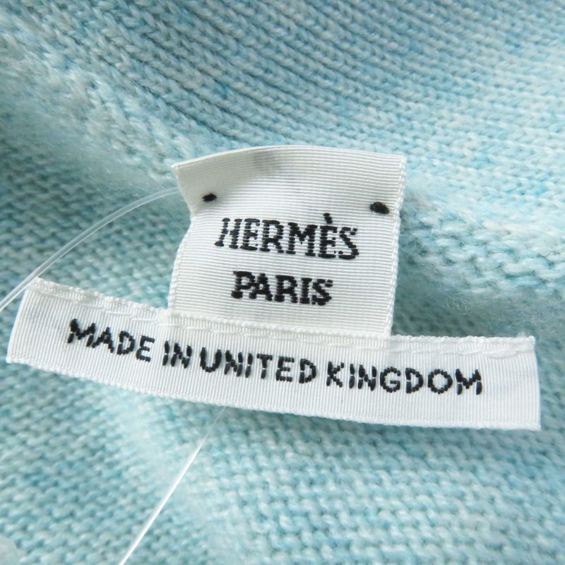 Hermes 21SS 100% Cashmere Long Knit Cardigan With Serie Buttons Light Blue 34