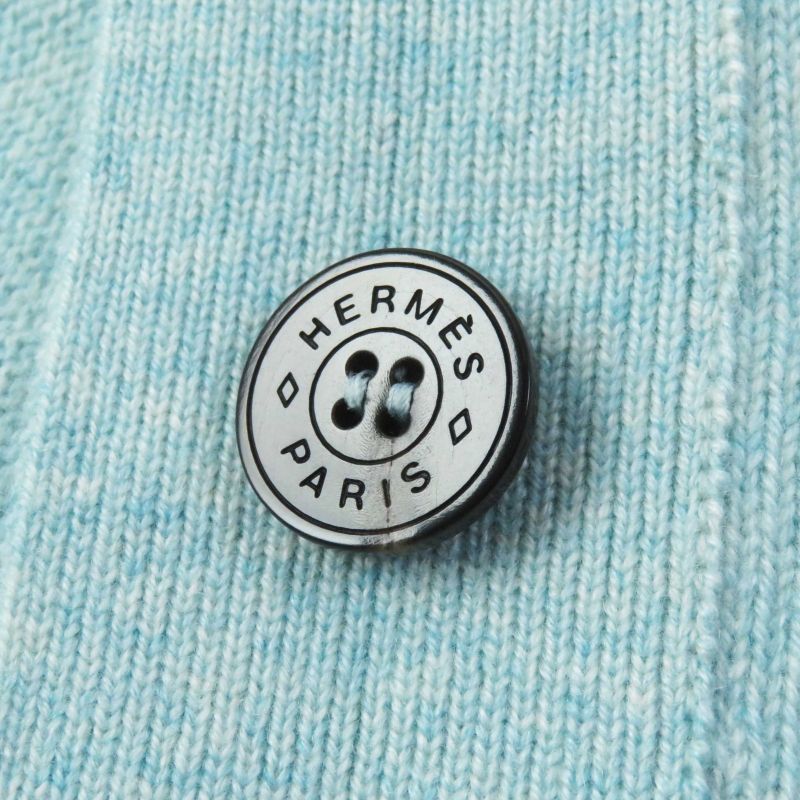 Hermes 21SS 100% Cashmere Long Knit Cardigan With Serie Buttons Light Blue 34