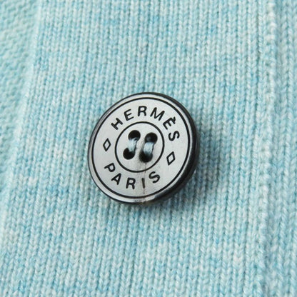 Hermes 21SS 100% Cashmere Long Knit Cardigan With Serie Buttons Light Blue 34
