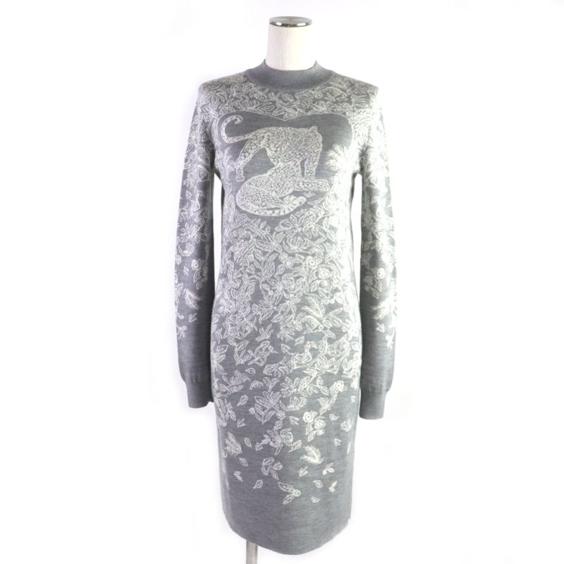Hermes Jungle Rub Cashmere Silk Mock Neck Knit Dress Grey 34 Made In Italy