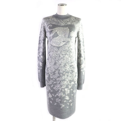 Hermes Jungle Rub Cashmere Silk Mock Neck Knit Dress Grey 34 Made In Italy