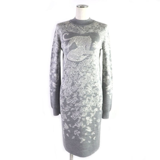 Hermes Jungle Rub Cashmere Silk Mock Neck Knit Dress Grey 34 Made In Italy